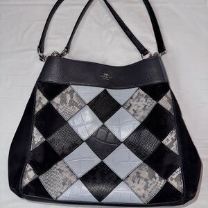 Navy Blue COACH 2018 Patchwork Shoulder Bag